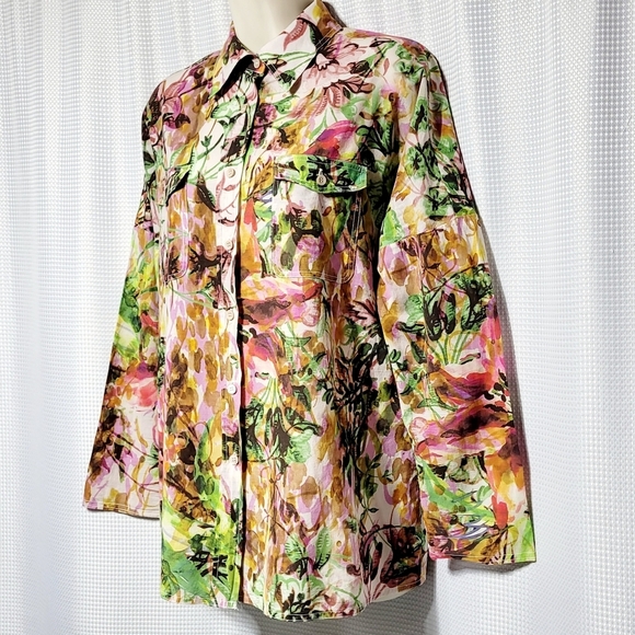 Piazza Sempione Italian Silk Blend Watercolor Floral Artsy (IT40/US Medium***) - Picture 4 of 14